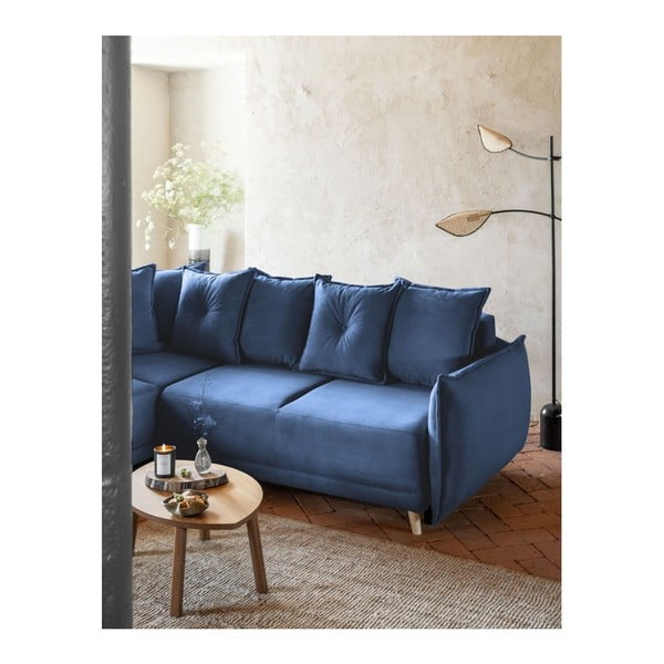 Divano letto angolare in velluto a coste blu scuro (variabile) Lazy Lukka - Miuform-image-4