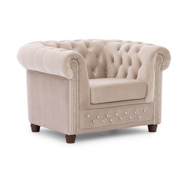 Poltrona chesterfield beige con rivestimento in velluto York Blik – Ropez