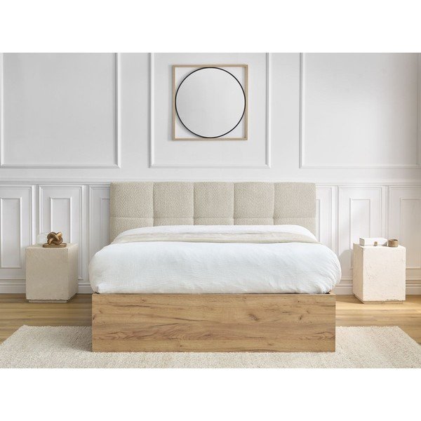 Letto matrimoniale imbottito/in truciolato beige imbottito con contenitore con rete inclusa 160x200 cm Kumo – Bobochic Paris-image-4