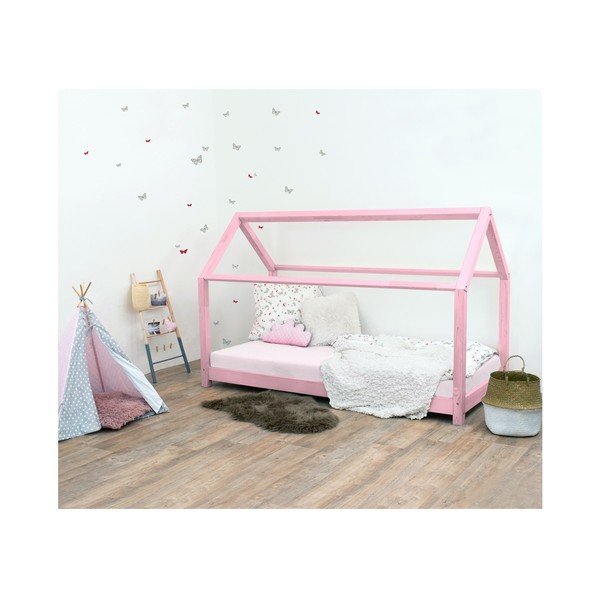 Letto per bambini rosa senza sponde in legno di abete rosso Tery, 70 x 160 cm - Benlemi