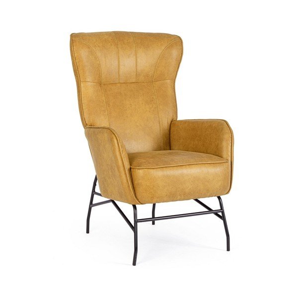 Poltrona color senape con rivestimento in finta pelle Nasira – Bizzotto