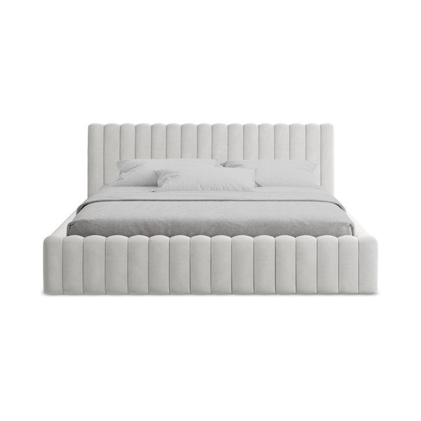 Letto matrimoniale imbottito argentato con contenitore con rete inclusa 160x200 cm Lemi – Makamii-image-4