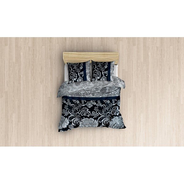 Biancheria da letto in cotone sateen bianco e grigio Victoria III, 200 x 200 cm Crista - Mijolnir-image-3
