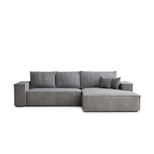 Divano angolare grigio allungabile/con contenitore (con penisola a destra/con chaise lounge) con rivestimento in ciniglia Maze – Maison de Rêve