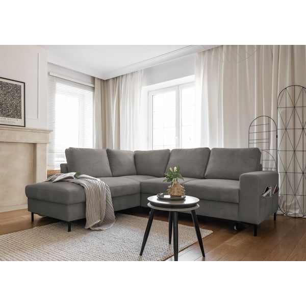 Divano letto in velluto a coste grigio (angolo sinistro) Lofty Lilly - Miuform-image-4