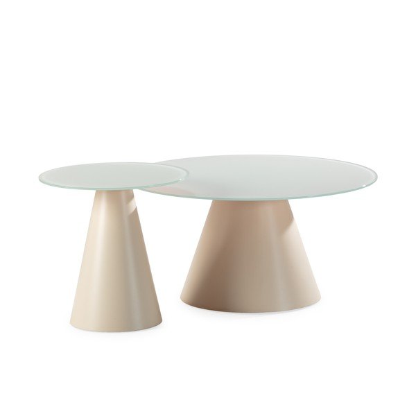 Set di tavolini da salotto rotondi color crema con piano in vetro 2 pz ø 80 cm Vida – MOME-image-4