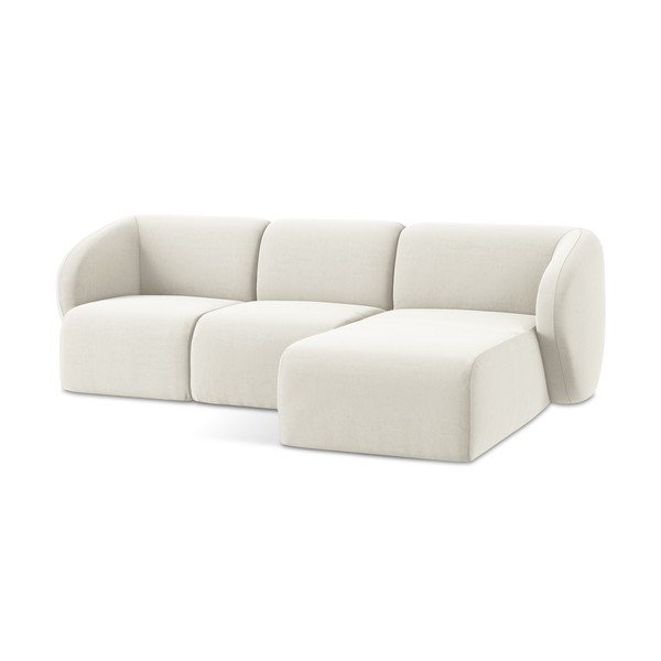 Divano angolare beige (con penisola a destra/con chaise lounge) con rivestimento in velluto Lani – Makamii-image-4