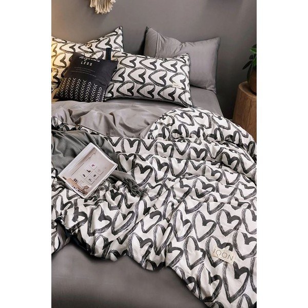 Biancheria da letto singola/estesa in cotone bianco e grigio con lenzuolo 160x220 cm - Mila Home-image-1