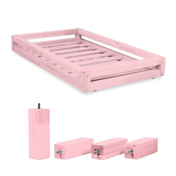 Set di cassetti rosa sotto il letto e 4 gambe allungate, per letto 90 x 160 cm - Benlemi
