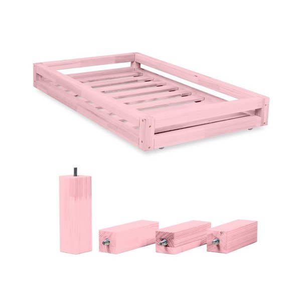 Set di cassetti rosa sotto il letto e 4 gambe allungate, per letto 80 x 180 cm - Benlemi