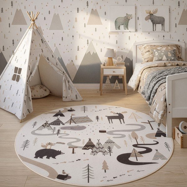 Tappeto per bambini color crema lavabile ø120 cm Coco 1135 – Ayyildiz Carpets-image-1