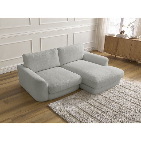 Divano angolare grigio chiaro (con penisola a destra/con chaise lounge) con rivestimento in bouclé Leonore – Bobochic Paris-image-3