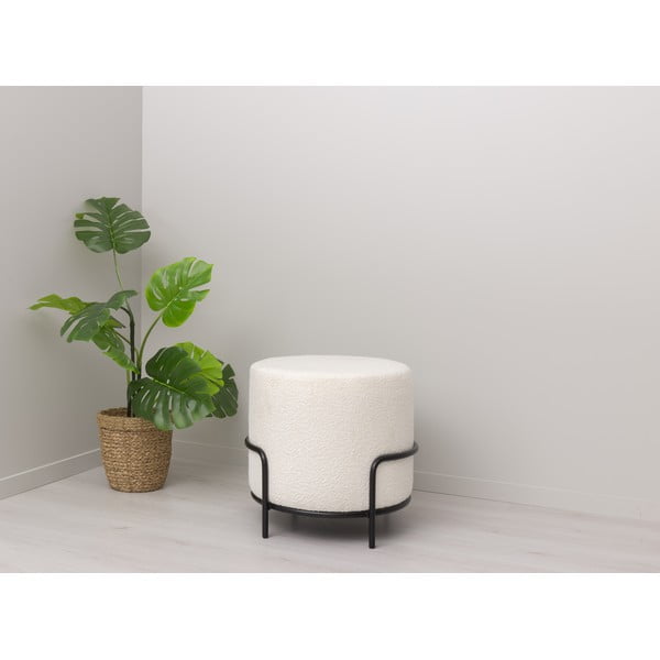 Sgabello in tessuto bouclé bianco Carl - Tenzo-image-4