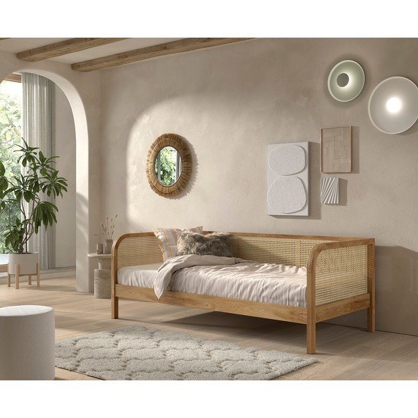 Letto singolo di colore naturale in rovere massiccio con rete inclusa 90x200 cm Olive Captain Rotan – Vipack-image-1