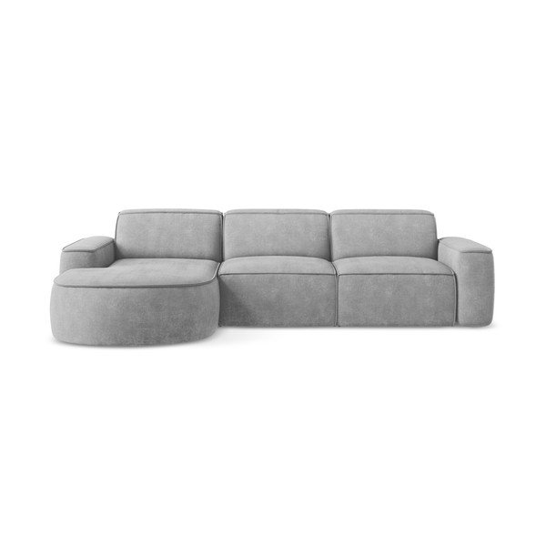 Divano angolare grigio chiaro (con penisola a sinistra/con chaise lounge) con rivestimento in ciniglia Omao – Makamii