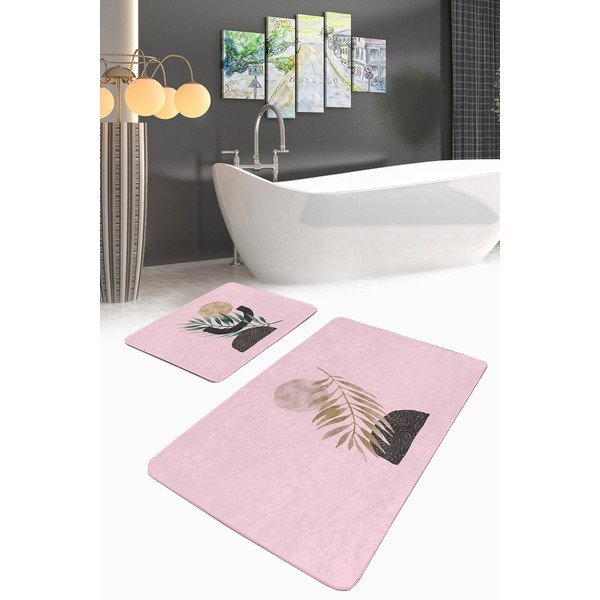 Tappetini da bagno rosa in set da 2 100x60 cm - Minimalist Home World-image-1