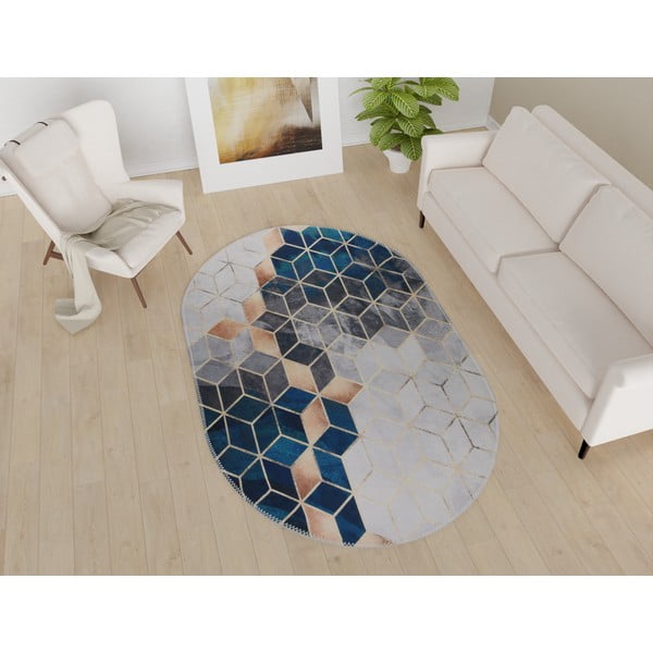 Tappeto lavabile di colore bianco-petrolio 60x100 cm - Vitaus-image-1