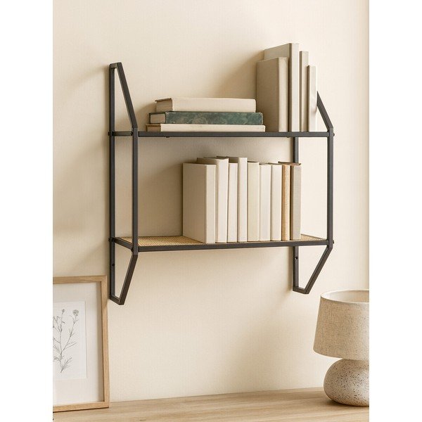 Mensola nera/di colore naturale in metallo con ripiani multipli 61 cm Depok – Premier Housewares-image-2