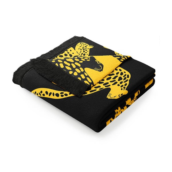 Coperta gialla e nera in misto cotone , 150 x 200 cm Cheetah - AmeliaHome