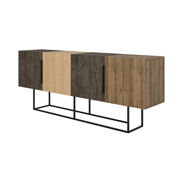Cassettiera bassa in rovere decorato in colore marrone-naturale 200x80 cm Titan - Marckeric-image-2