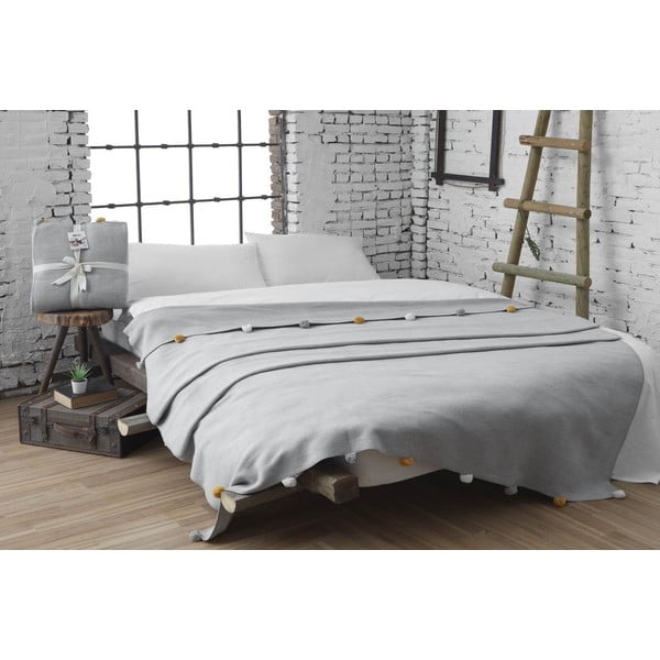 Copriletto grigio in vello 150x200 cm Pom Pom – Mijolnir-image-1