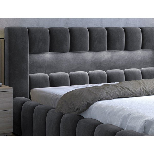 Letto matrimoniale imbottito grigio con contenitore con rete inclusa 160x200 cm Lamica – ELTAP-image-4