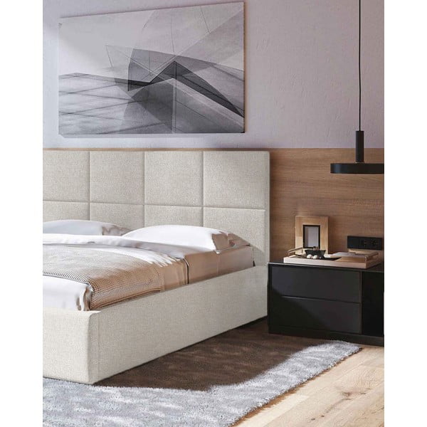 Letto matrimoniale imbottito beige con contenitore con rete inclusa 160x200 cm Bufo – MESONICA-image-4