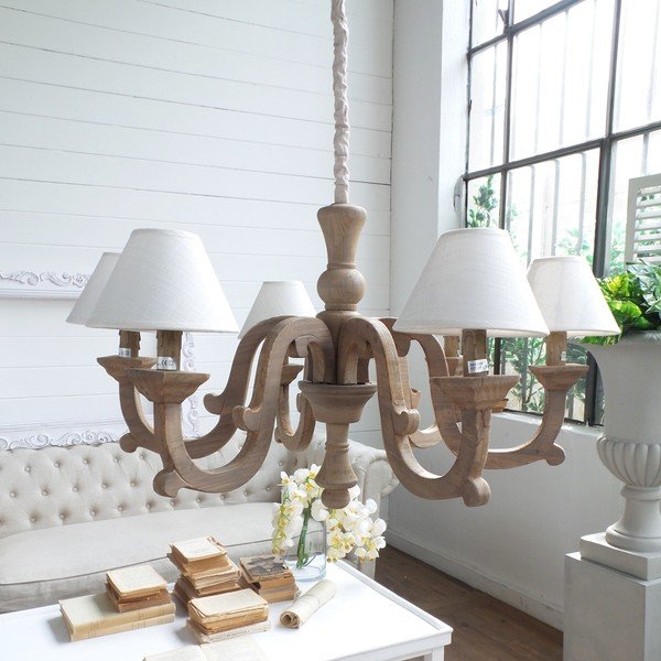 Béžové stropní svítidlo z borovicového dřeva Orchidea Milano Natural Chandelier, ⌀ 93 cm
