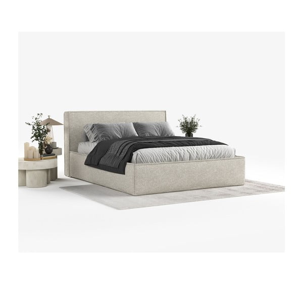 Letto matrimoniale imbottito grigio chiaro con contenitore con rete inclusa 160x200 cm Lounge L – Maison de Rêve-image-1