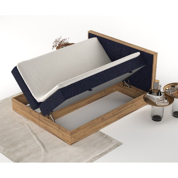 Letto boxspring con contenitore in blu scuro-naturale 200x200 cm Asahi - Maison de Rêve-image-4