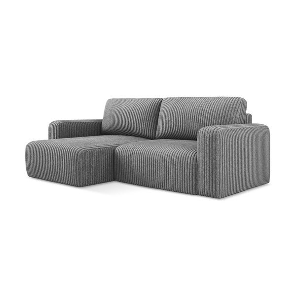 Divano angolare grigio allungabile/con contenitore (con penisola a sinistra/con chaise lounge) con rivestimento in velluto a coste Kona – Makamii-image-2