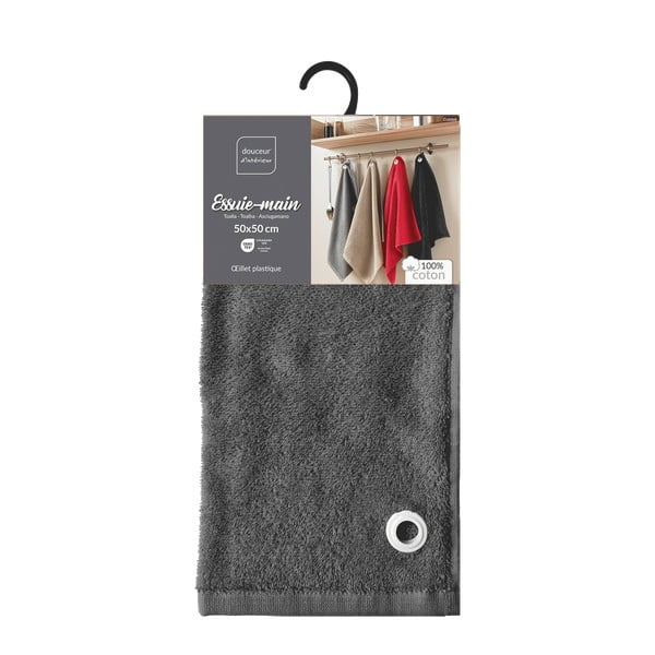 Asciugamano tipo terry color antracite in cotone 50x50 cm Cuistot – douceur d'intérieur-image-3