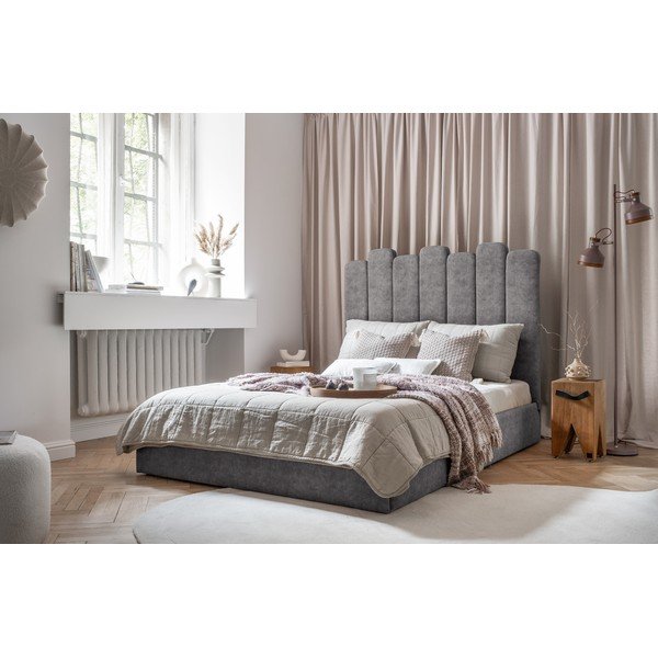 Letto matrimoniale imbottito grigio con contenitore con griglia 140x200 cm Dreamy Aurora - Miuform-image-2