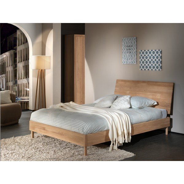 Letto matrimoniale di colore naturale in rovere massiccio rete non inclusa 160x200 cm Forrest – Vipack-image-1