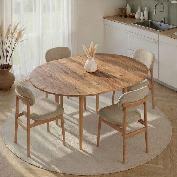 Tavolo da pranzo rotondo con effetto pino allungabile con estensione ø 100 cm Viona – Kalune Design-image-2