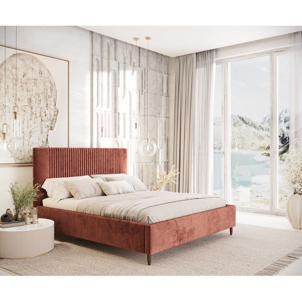 Letto matrimoniale imbottito color mattone con contenitore con rete inclusa 160x200 cm Etero – Maison de Rêve-image-1