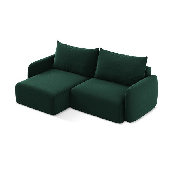 Divano angolare verde scuro allungabile/con contenitore (con penisola a sinistra/con chaise lounge) con rivestimento in velluto Kalena – Makamii-image-3