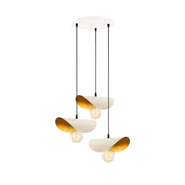 Lampadario bianco e dorato con paralume in metallo Sivani – Opviq lights-image-2