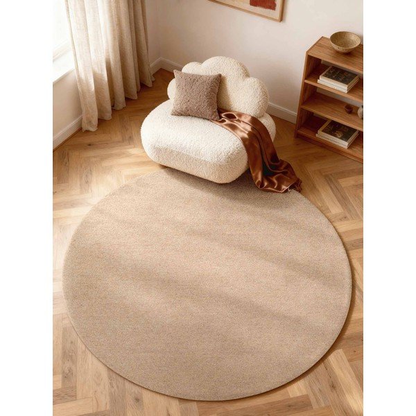 Tappeto rotondo di colore naturale in lana tessuto a mano ø 200 cm Puristic Knots – Elle Decoration-image-1