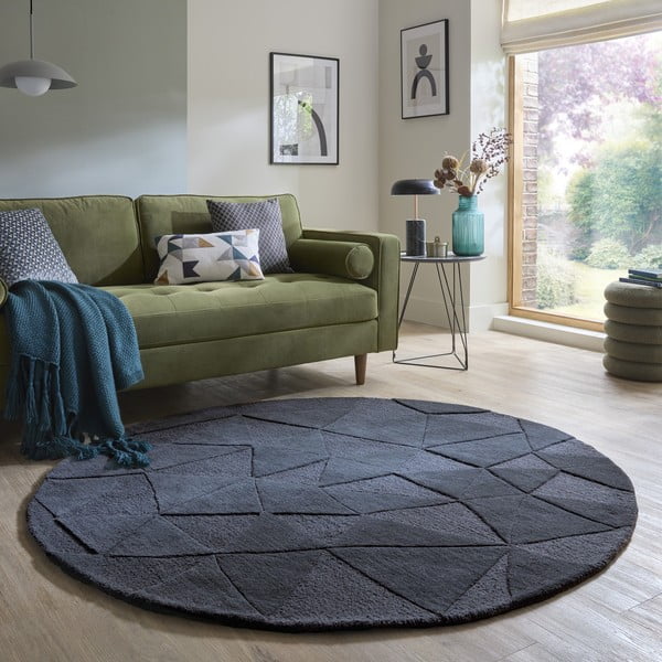Tappeto rotondo color antracite in lana tessuto a mano ø 160 cm Shard Charcoal – Flair Rugs-image-1