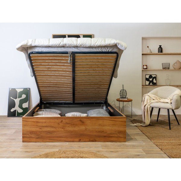 Letto matrimoniale grigio-naturale con contenitore con griglia 140x190 cm Cara - Bobochic Paris-image-4