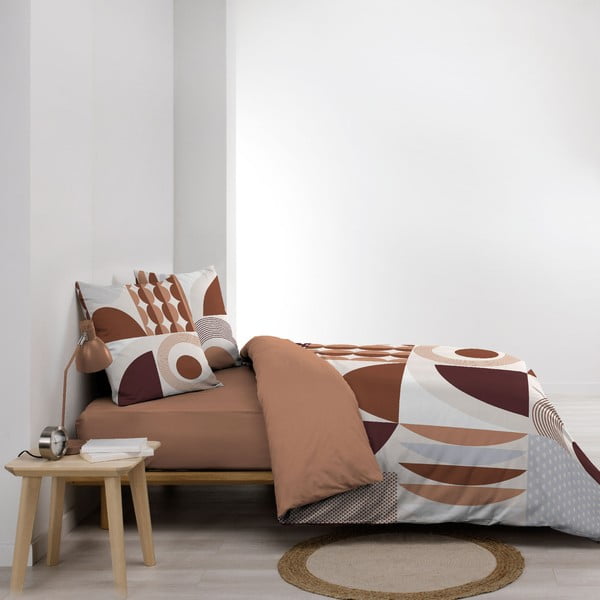 Set copripiumino e federa color terracotta in cotone per letto matrimoniale ed esteso 240x220 cm Gemma – douceur d'intérieur-image-1