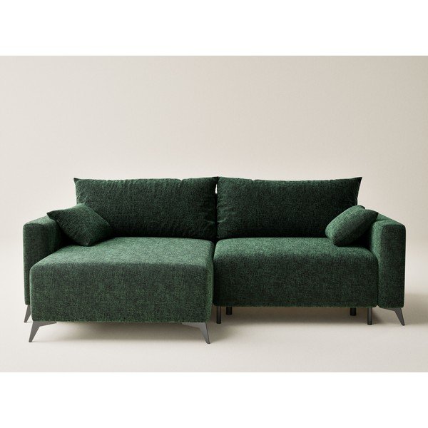 Divano angolare verde scuro allungabile/con contenitore (con penisola a sinistra/con chaise lounge) con rivestimento in ciniglia Leon – Maison de Rêve-image-2