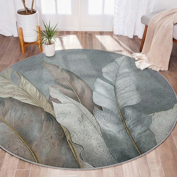 Tappeto rotondo verde/grigio lavabile ø 100 cm Dusty Leaves – Mila Home-image-4