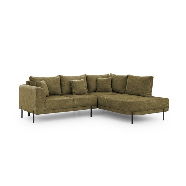 Divano angolare verde (con penisola a destra/a L) con rivestimento in ciniglia Mauris  – Ropez-image-2