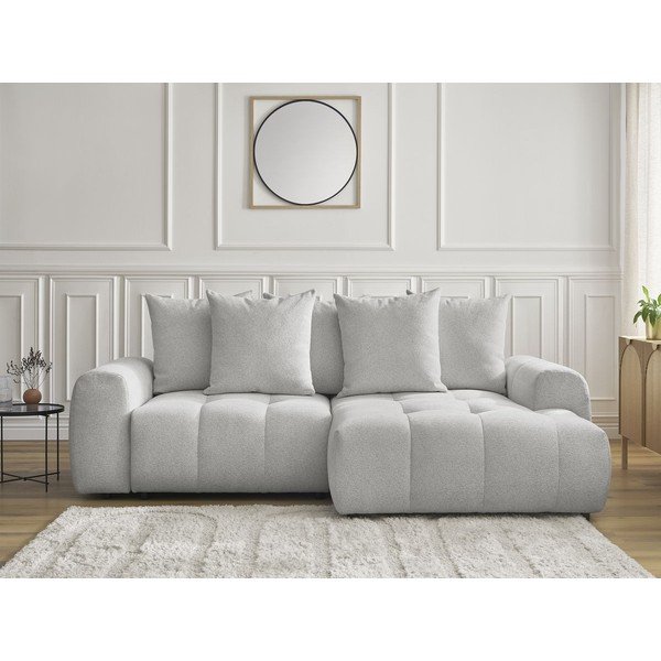 Divano angolare grigio chiaro allungabile/con contenitore (con penisola a destra/con chaise lounge) con rivestimento in ciniglia Roxelane – Bobochic Paris-image-1