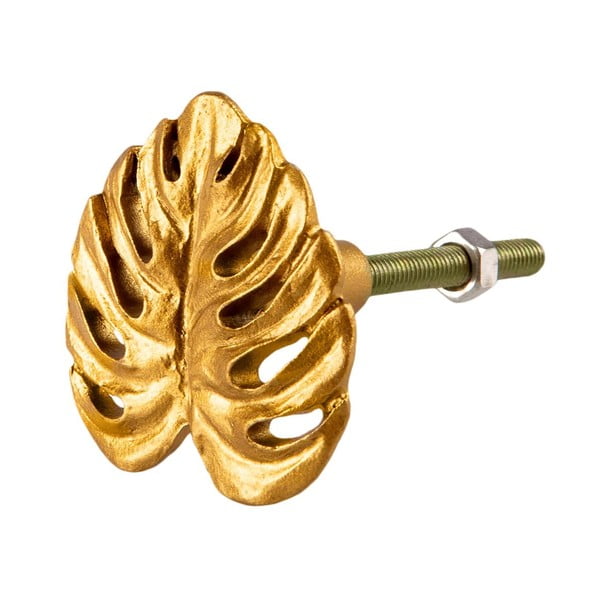 Maniglia per cassetto in latta dorata Cheese Plant Leaf - Sass & Belle-image-1