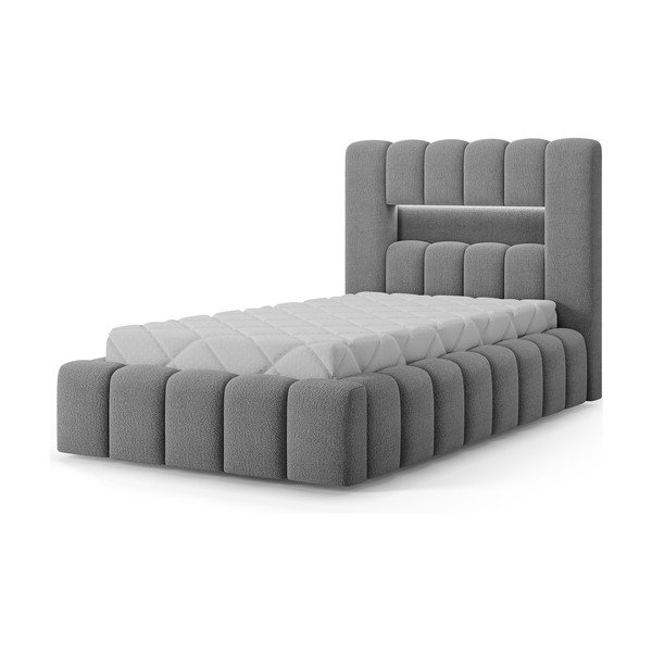 Letto singolo imbottito grigio con contenitore con rete inclusa 90x200 cm Lamica – ELTAP