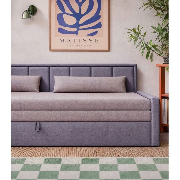 Divano rosa allungabile/con contenitore e rivestimento in ciniglia 214 cm Fulgeo – ELTAP-image-3