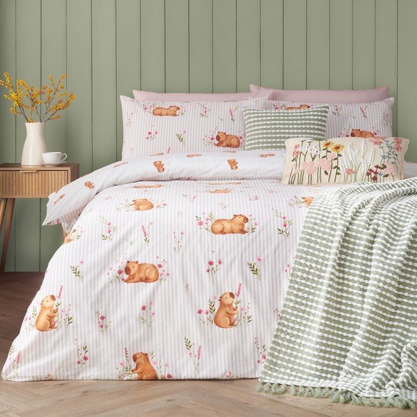 Set copripiumino e federa di colore naturale per letto matrimoniale 200x200 cm Happy Capy(bara) – Catherine Lansfield-image-3